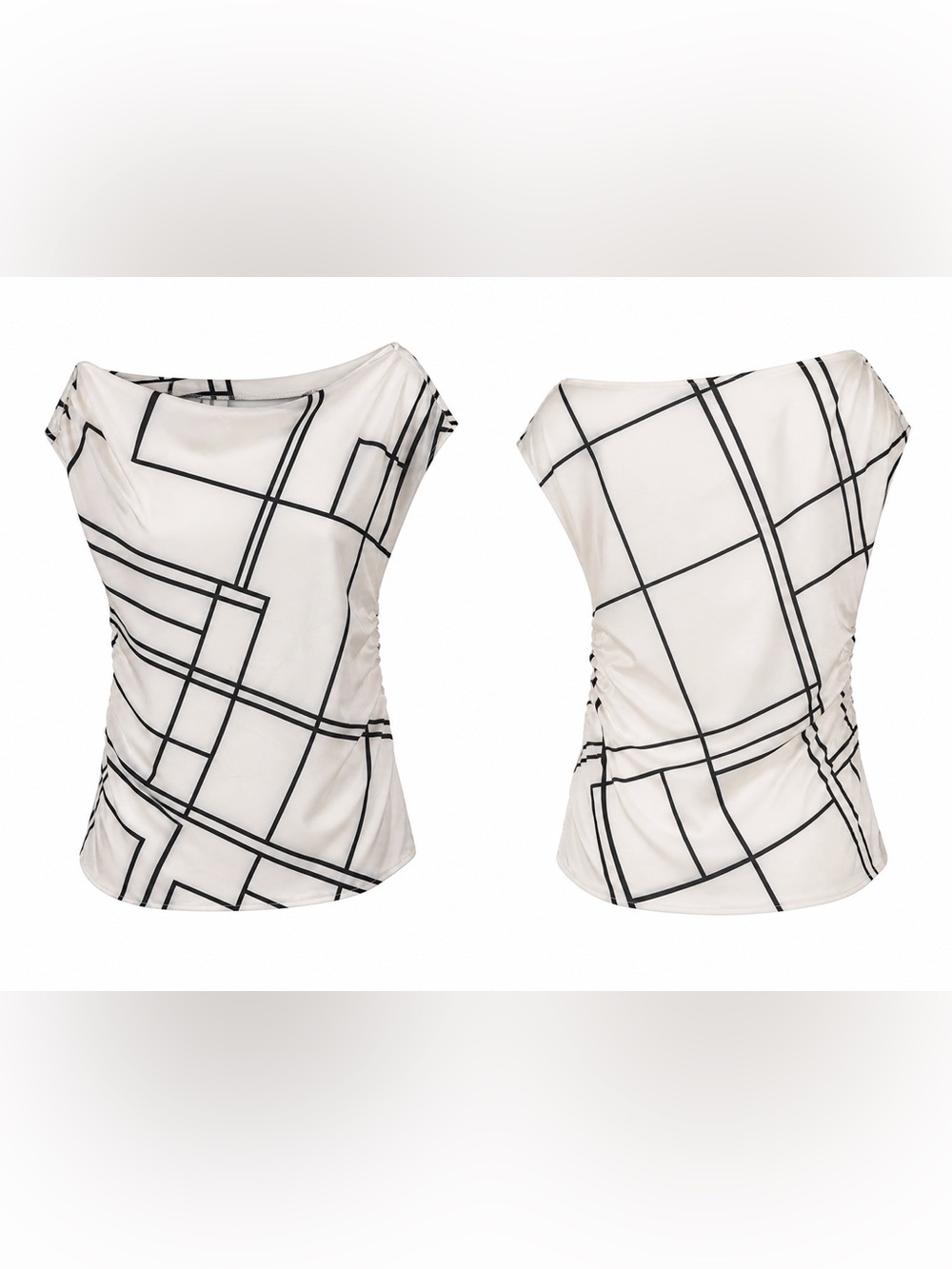 SHEIN Black & White Geometric Cap-Sleeve Top